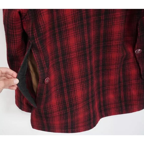 Vtg 70s Woolrich Red Black Plaid Wool Mackinaw Hunting Coat Jacket Size 44 - Picture 4 of 9